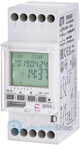 Цифровий астрономічний таймер з сутінковим реле EDIGI-R2 230V (2x16A_AC1) ETI 2470400