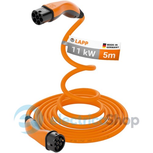 Зарядний кабель HELIX, до 11 кВт, 5 м, 20 А, 3 фази (Type 2-Type 2) LAPP MOBILITY 5555935013 помаранчевий