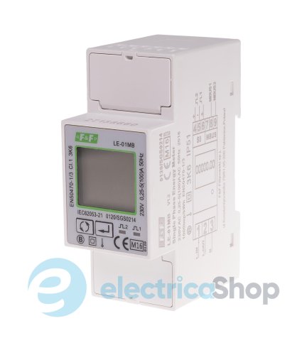 Счетчик электроэнергии LE-01MB F&F, 1ф. 230V 5(100)А, 1 тариф, активн+реактивн., 2 направ., DIN (2мод), M-BUS