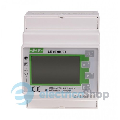 Счетчик электроэнергии LE-03MB-CT F&F, 1/3ф. 1x230V, 3х230V/400V, 5(6)А, трансф., 1 тариф, активн., 2 направ., DIN, M-BUS