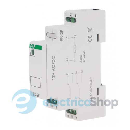 Електромагнітне реле PK-2P-12V 2xNO/NC 16А/12V AC/DC DIN F&F