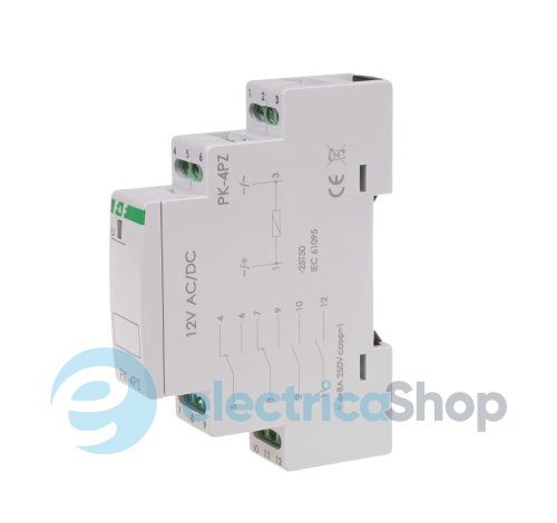 Электромагнитное реле PK-4PZ-12V 2xNO/NC+2NO 16А/12V AC/DC DIN F&F