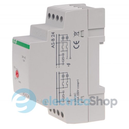 Реле лестничное AS-B24 F&F, 2мод., DIN, 1НО 24V AC/DC 16А, задержка 0,5÷10 мин