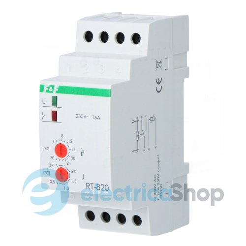 Регулятор температури RT-820 F&F DIN 1ПК 16А 230V/AC, от -4 до +30°C