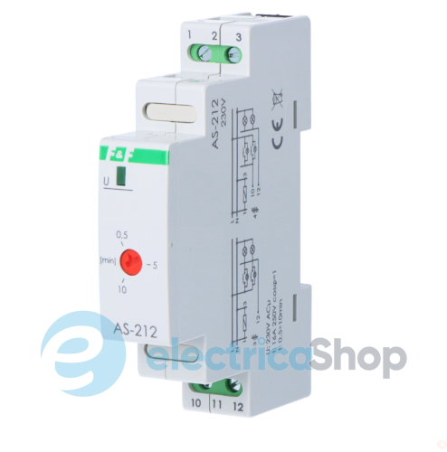 Реле сходове AS-212 F&F, 1мод., DIN, 1НВ 230V/16А, затримка 0,5÷10 хв.