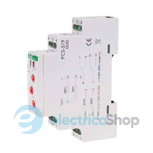 Реле часу PCS-519DUO F&F, багатофункційне, 2NO/NC 8А 230V/AC 24V/ACDC DIN