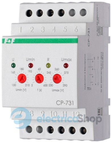 Реле напруги трифазне CP-731 F&F, 3Pх(150-450)V~ +N, 2А. 1НВ+1НЗ, DIN
