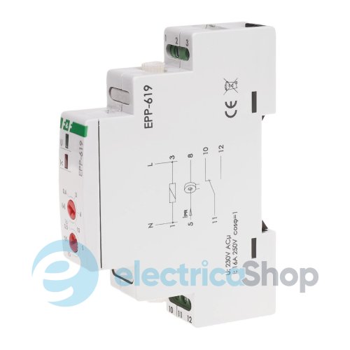 Реле струму EPP-619 F&F 1NO/NC (16А), 230V/AC, (рег. 0,6-16А)