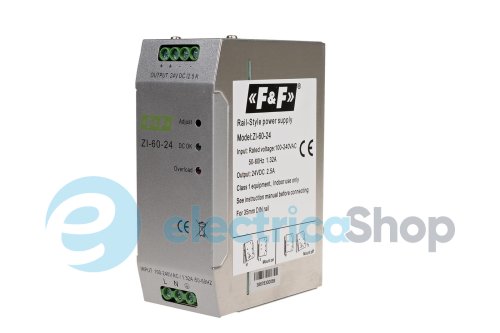 Импульсный блок питания ZI-60-24 F&F DIN 90÷264VАС 120÷370VDС / 24VDC 2.5A (60W)