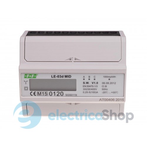 Счетчик электроэнергии LE-03d F&F, 1/3ф. 1x230V, 3х230V/400V, 5(100)А, 1 тариф, активн., DIN,