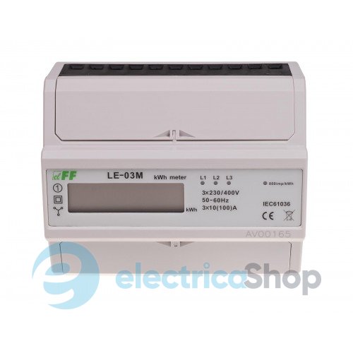 Счетчик электроэнергии LE-03M F&F, 3ф. 3х230V/400V, 10(100)А, 1 тариф, активн., DIN, MODBUS RTU, RS485