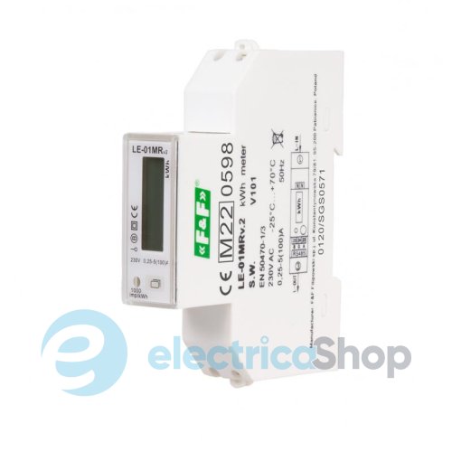 Счетчик электроэнергии LE-01MR v2 F&F, 1ф. 230V 5(100)А, 1 тариф, активн+реактивн., DIN (1мод), MODBUS RTU, RS485