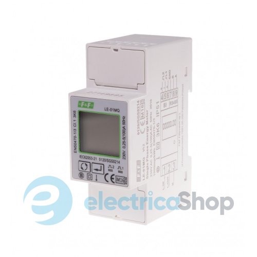 Однофазний двосторонній лічильник електричної енергії LE-01MQ F&F DIN 2мод 1-ф 5А (100А) 230V/AC Modbus RTU
