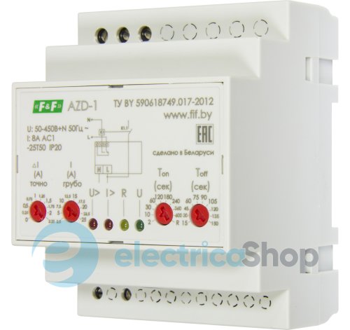 Багатофункційне реле захисту однофазних електродвигунів AZD-1 F&F DIN 1ПК 250V/8А 50-450V/AC