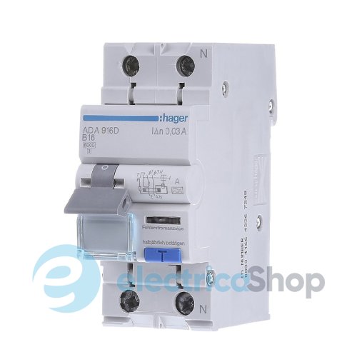 Дифавтомат 1P+N, 6kA, B-16A, 30mA, A, Hager ADA916D