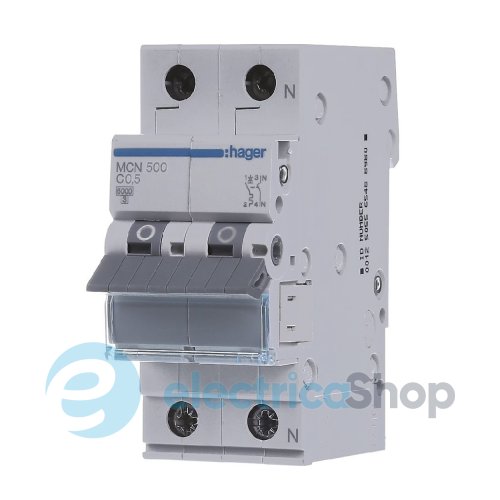 Автоматичний вимикач 1P+N, 0.5A, C, 6kA, Hager MCN500