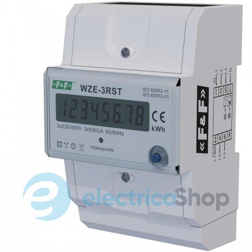 Счетчик электроэнергии WZE-3RST F&F DIN 4,5мод. 3-ф 5А (80A) 3×230/400V AC