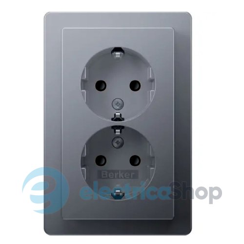 Розетка 2X с з/к 16А/250В, защита контактов, цельная, Berker 47596094 Q.3 алюминий