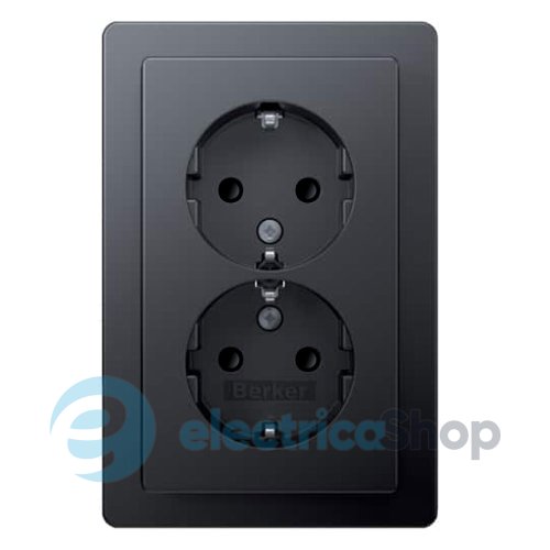 Розетка 2X с з/к 16А/250В, защита контактов, цельная, Berker 47596096 Q.3 антрацит