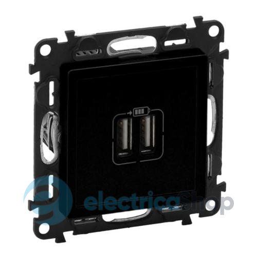 Розетка USB для зарядки подвійна, Valena Life Black 756312 чорний матовий