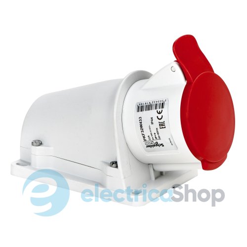 Розетка угловая настенная 32A 2P+E, 6ч, 380-415V/AC, IP44, соединение винтами, SE PratiKa PKF32W433