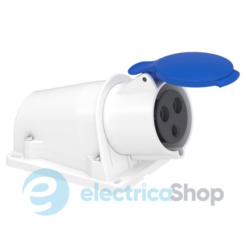 Розетка угловая настенная 32A 2P+E, 6ч, 200-250V/AC, IP44, соединение винтами, SE PratiKa PKF32W423