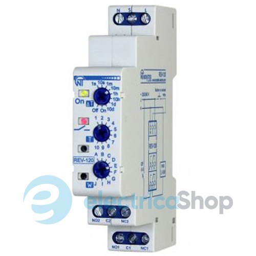 Реле времени РЕВ-120Н Novatek DIN 2ПК 6A 20-265V/AC (20-75V/DC) многофункциональное, регулировка от 0,1 с до 10 дней