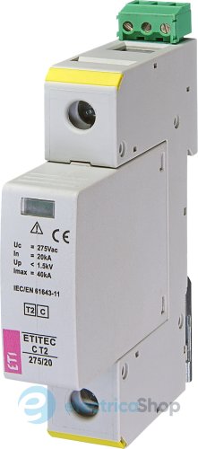 Обмежувач перенапруги тип II, ETITEC C T2 275/20 (1+0) 1p, RC ETI 2440394