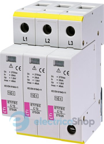 Обмежувач перенапруги тип II, ETITEC C T2 275/20 (3+0) 3p ETI 2440399