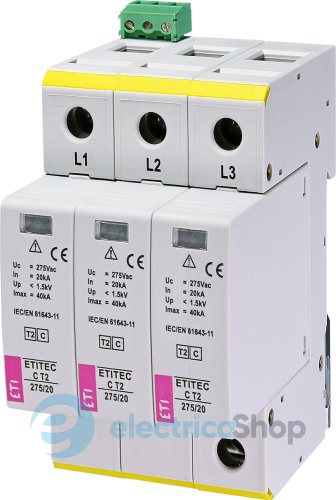 Обмежувач перенапруги тип II, ETITEC C T2 275/20 (3+0) 3p, RC ETI 2440400