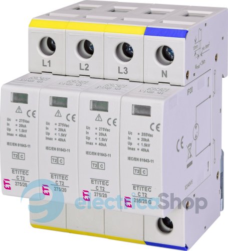 Обмежувач перенапруги тип II, ETITEC C T2 275/20 (3+1) 4p ETI 2440403