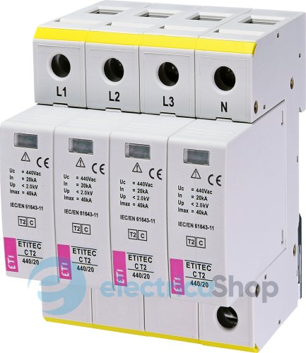 Обмежувач перенапруги тип II, ETITEC C T2 440/20 (4+0) 4p ETI 2440407
