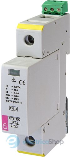 Обмежувач перенапруги тип III, ETITEC D T3 275/3 (1+0) 1p, RC ETI 2440418