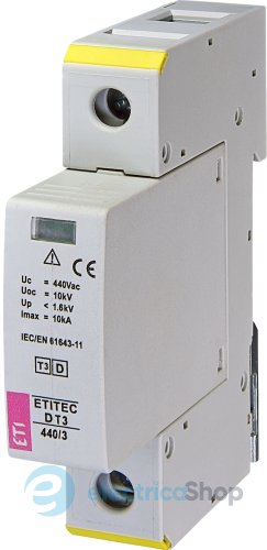 Обмежувач перенапруги тип III, ETITEC D T3 440/3 (1+0) 1p ETI 2440419