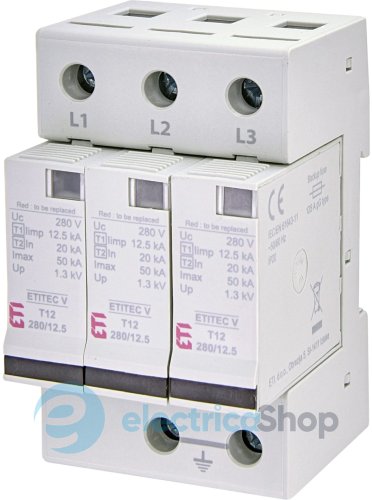 Ограничитель перенапряжения тип I+II, ETITEC V T12 280/12,5 (3+0) ETI 2442905