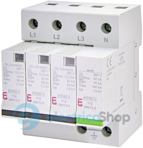 Обмежувач перенапруги тип I+II, ETITEC V T12 280/12,5 (3+1) ETI 2442908