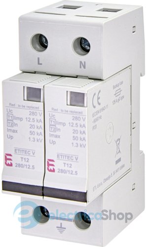 Обмежувач перенапруги тип I+II, ETITEC V T12 280/12,5 (2+0) RC ETI 2442912