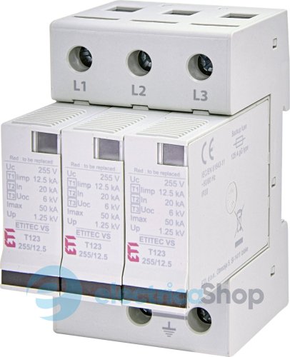 Ограничитель перенапряжения тип I+II+III, ETITEC VS T123 255/12,5 (3+0) ETI 2442923
