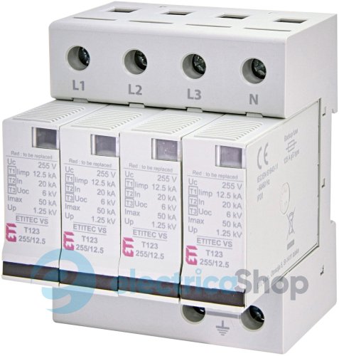 Ограничитель перенапряжения тип I+II+III, ETITEC VS T123 255/12,5 (4+0) RC ETI 2442930