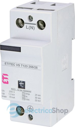 Ограничитель перенапряжения тип I+II+III, ETITEC VS T123 255/25 (1+0) RC ETI 2442932