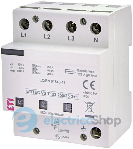 Ограничитель перенапряжения тип I+II+III, ETITEC VS T123 255/25 (3+1) ETI 2442939
