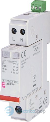 Обмежувач перенапруги тип II, ETITEC V 2T2 255/20 (2+0) RC ETI 2442946
