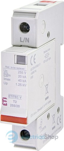 Обмежувач перенапруги тип II, ETITEC V T2 255/20 (1+0) ETI 2442952