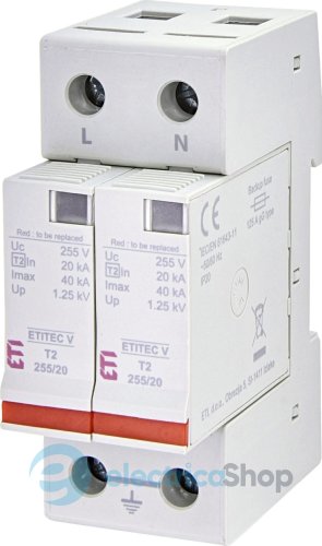 Ограничитель перенапряжения тип II, ETITEC V T2 255/20 (1+1) ETI 2442954