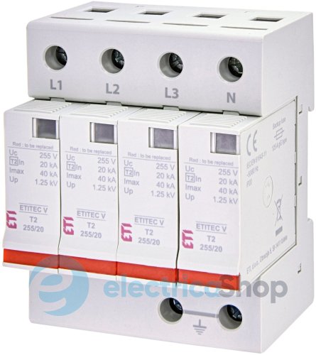 Ограничитель перенапряжения тип II, ETITEC V T2 255/20 (4+0) RC ETI 2442962