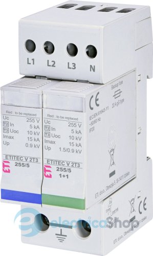 Обмежувач перенапруги тип III, ETITEC V 2T3 255/5 (3+1) RC ETI 2442979