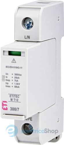 Обмежувач перенапруги тип II, ETITEC M T12 300/7 (1+0, 1p, TNC) ETI 2440500