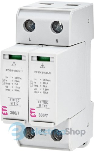 Обмежувач перенапруги тип II, ETITEC M T12 300/7 (2+0, 2p, TNC-S) ETI 2440502