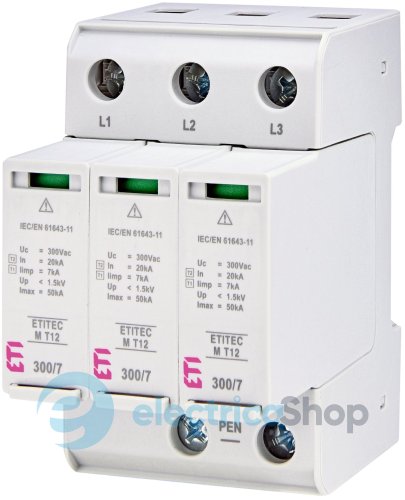 Обмежувач перенапруги тип II, ETITEC M T12 300/7 (3+0, 3p, TNC) ETI 2440504