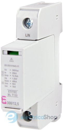 Обмежувач перенапруги тип I+II+III, ETITEC ML T123 300/12,5 (1+0, 1p, TNC) ETI 2440661